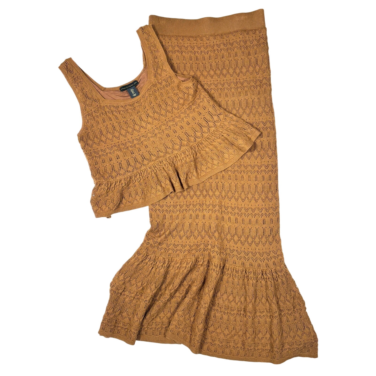 House Of Harlow Revolve Crochet Knit Maxi Skirt Set S Boho Festival Mermaidcore